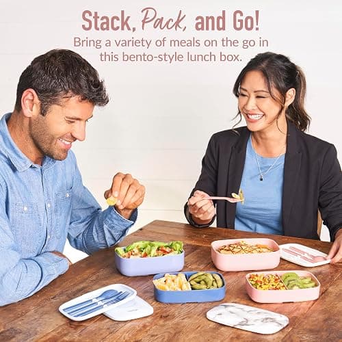 Bentgo Classic - Adult Bento Box, Stackable 3-Compartment Lunch Box with Removable Utensil Set and Sealing Strap, BPA-Free, Food Container Ideal for Meal Prep, Work, and On the Go (Blush Marble) thumbnail 6