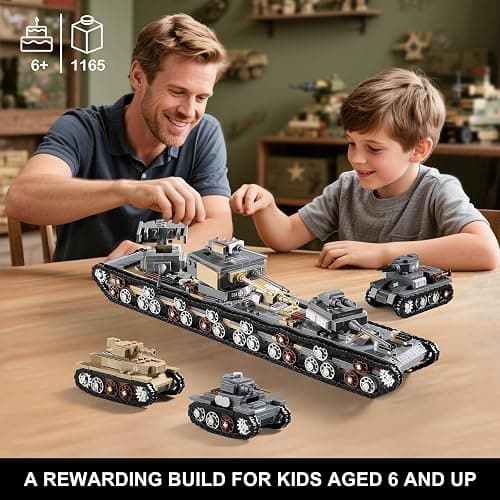 1165-Piece WW2 Army Tank Toys Building Sets Compatible with Lego, Create A Large KV-VI Military Models or 8 Set WWII Tanks, Great Gifts for Boys Kids thumbnail 2