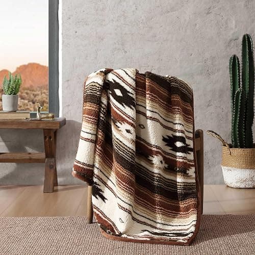 Wrangler - Faux Shearling Throw Blanket 50x60, Ultra Soft Reversible Plush Blanket for Couch, Western Style Room Decor, Cozy Throw for Sofa or Bed (Coyote Sands) thumbnail 2