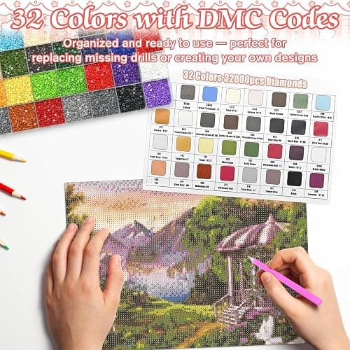 32000 PCS 32 Color Diamond Art Painting Beads Kit with Storage Box, Flat Bottom Round Resin Rhinestones for 5D Diamond Painting Accessories, Round Drills for DIY Diamond Art Crafts thumbnail 4
