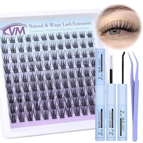 Lash Clusters Kit Wispy Eyelash Extension Kit Natural Lash Extension Kit CC Curl Cluster Eyelash Extensions DIY Individual Lashes Kit Eyelash Clusters Kit with Bond and Seal Tweezers by Vanssymunlin - D-Lightweight - Image 1