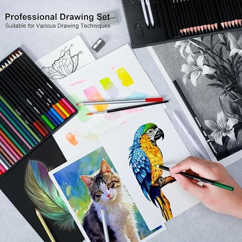 Kird Barken 70 PCS Art Supply Drawing Set, Pro Art Supplies with Tutorial,Colored, Graphite, Charcoal, Watercolor & Metallic Pencil, for Artists Adults Teens Beginner thumbnail 3