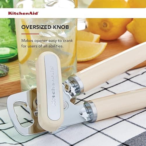 KitchenAid Classic Multifunction Can Opener and Bottle Opener Easy to Use, Razor Sharp Stainless Steel Cutting Wheel, Soft Ergonomic Handles, Almond Cream - Almond Cream - Can Opener thumbnail 3