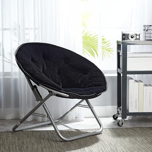Urban Lifestyle Faux Fur Saucer Chair, One Size, Black thumbnail 10