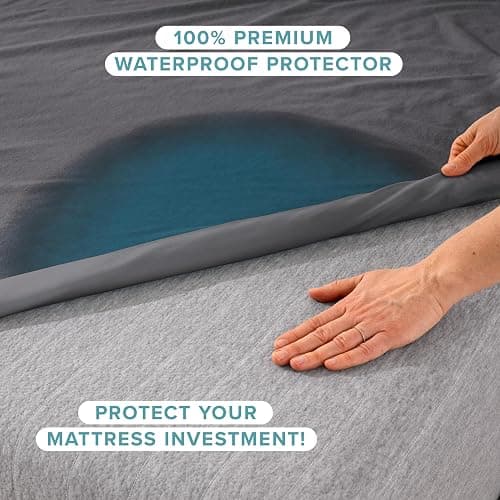 Bare Home Queen Size Mattress Protector - 100% Waterproof & Breathable - Premium Cooling Mattress Cover - Protects Against Spills - Vinyl Free Noiseless - Protect Your Mattress (Queen, Grey) thumbnail 2