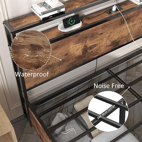 Lifezone Full Bed Frame with 2-Tier Storage Headboard, Metal Platform Bed Frame with 4 Storage Drawers, Built in Charging Station & LED, Noise-Free/Metal Support/No Box Spring Needed, Vintage Brown thumbnail 7