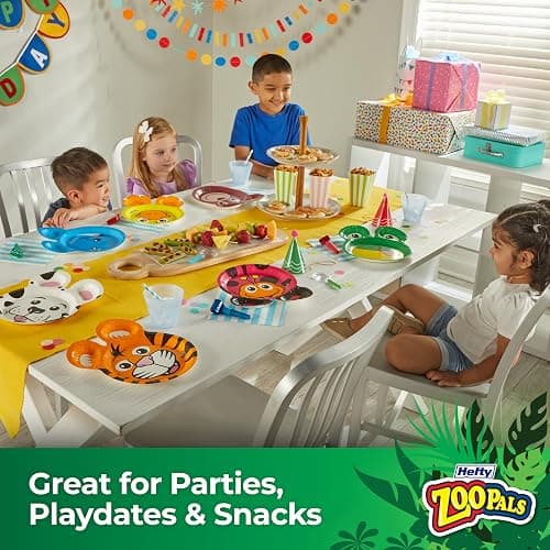 Hefty Zoo Pals Party Edition Paper Plates for Kids, Assorted Animal Designs, 7.75 Inches with Two Dipping Compartments, Multi-Color, 20 Count thumbnail 5