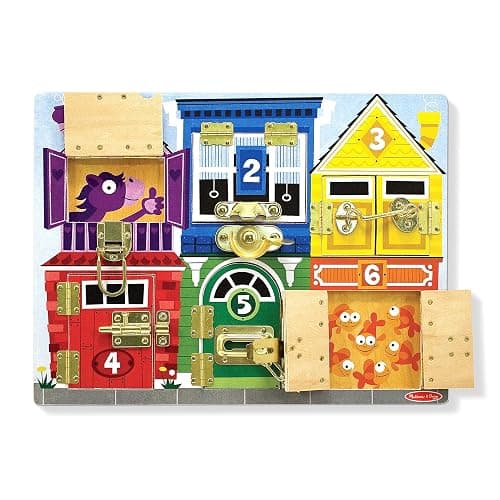 Melissa & Doug Wooden Latches BoardSensory Activity Toy for Kids, Doors and Locks Toy, Wooden Busy Board, Toddler Toys for Ages 3+ thumbnail 4