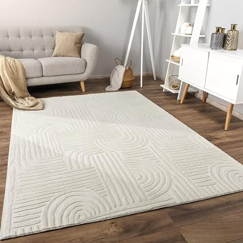 Paco Home Teppich Wohnzimmer Schlafzimmer Kurzflor Skandinavisches Boho Muster Geometrisch Rauten Motiv Einfarbig Weich Modern, Grösse:120x160 cm, Farbe:Creme 7 thumbnail 2
