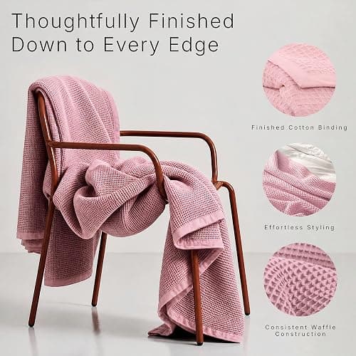 GOTS Certified 55"X60" Throw 100% Organic Cotton Waffle Blanket-Light Rose | Premium Waffle Blankets & Throws for Bed, Throw Blanket for Couch, Modern & Cozy Blanket, All Season, Comfy and Soft Blankets thumbnail 6