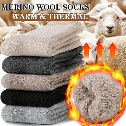 MOGGEI 5 Pairs Womens Merino Wool Socks for Hiking Thermal Warm Thick Winter Cozy Crew Cabin Ladies Comfy Work Boot Socks thumbnail 2