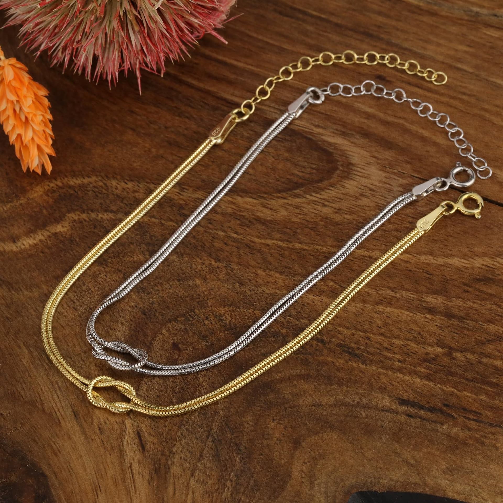 Matching Bracelets for Couples，Dainty Gold Love Knot Bracelet 14K Gold Plated Herringbone Chain Bracelet Relationship Jewelry Gifts for Best Friend thumbnail 8