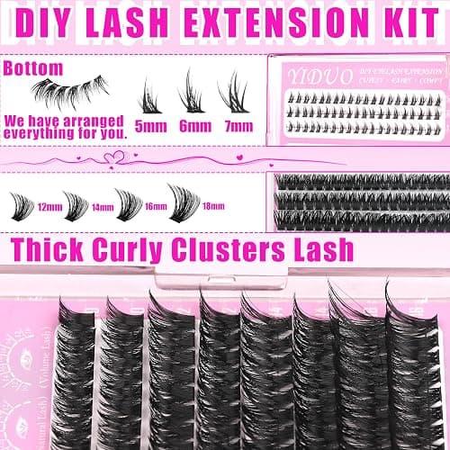 YIDUO 6 Styles Lash Clusters Kit 40D+60D+80D+Manga with Spikes Portable Lash Makeup Bag Kit Volume Studio Effect C/D Curl Lashes Kit 10-18mm Wispy Individual Eyelash Extensions with Lash Bond and Seal thumbnail 3