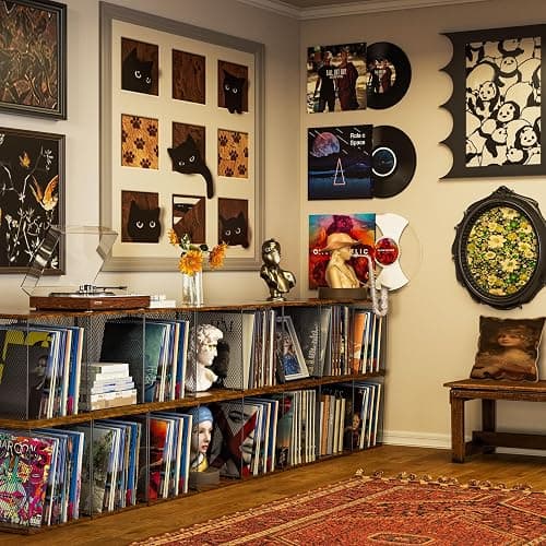 1 Cube Vinyl Record Storage Furniture Wooden Record Holder Shelf Storage | Modular Stackable, 55-70 Vinyl Album Visualize Record Storage Box for Portable Record Player thumbnail 2