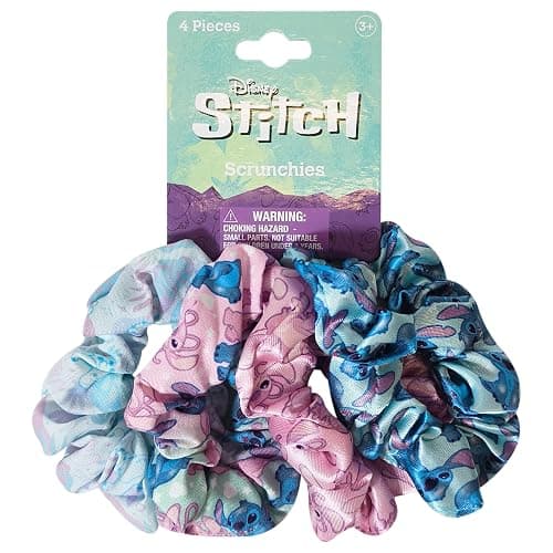 LUV HER Disney Stitch Scrunchies for Girls - 4 Large Printed Scrunchies with Your Favorite Characters - Hair Accessories for Girls 3+ - Image 1