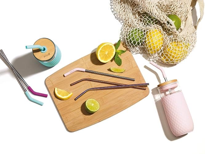 Ello Impact 4 Pack Reusable Metal Straws with Silicone Tips Made from Stainless Steel, Dishwasher Safe, BPA-Free with Cleaning Brush, June Breeze thumbnail 2
