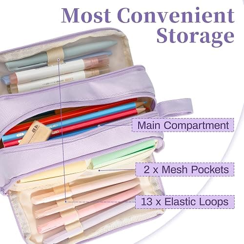Zzrywuty Large Capacity Pen Pencil Case Multi-Slot Pencil Pouch Bag,Black Pencil Case Large 4 Compartments,Organizer Marker Pouch Pen for Office College School Teen Girl Boy Men Women thumbnail 5