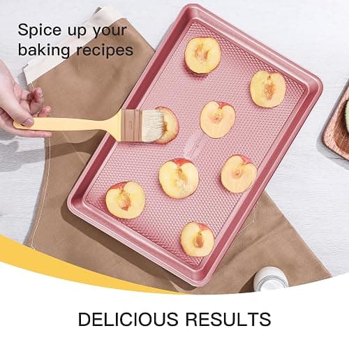 HONGBAKE Baking Sheet Pan Set, Cookie Sheets for Oven, Nonstick Half/Quarter/Jelly Roll Pans with Diamond Texture Pattern, Heavy Duty Cookie Tray, Pink thumbnail 7