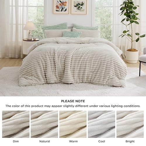 Bedsure Queen Fluffy Comforter Set - GentleSoft 3 Pieces Luxury Fleece Bed Linen Bedding, Cozy Room Decor Aesthetic, 1 Queen Bed Comforter (90"x90") and 2 Pillowcases (20"x26") thumbnail 9