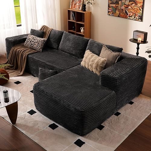 ovios 104" Cloud Sectional Couch with L-Shape Chaise,Modern Modular Sofa with Deep Seat, Upholstered Couches for Living Room Bedroom,No Assembly Required, Grey (Plush Corduroy Fabric) thumbnail 8