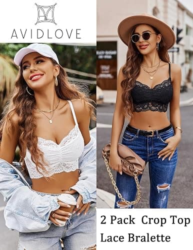 Avidlove Lace Bralette for Women V Neck Cami Tank Y2k Camisoles Adjustable Spaghetti Strap Crop Top thumbnail 4