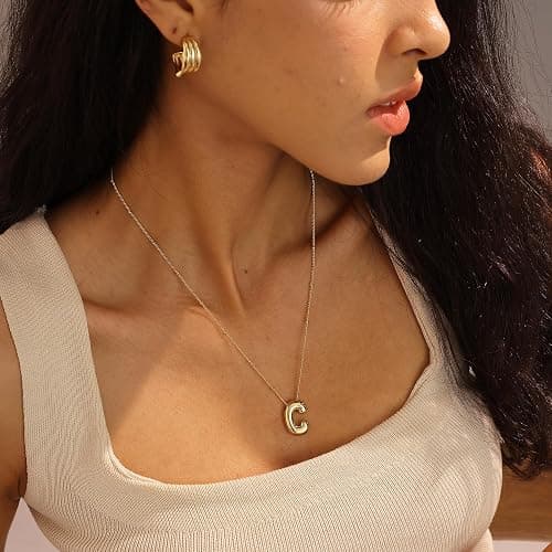 Ewrkbrㅤ Initial Necklaces for Women, 14k Gold Plated Bubble Letter Necklace Chunky Gold Necklace Dainty Charm Initial Necklaces for Women Trendy Custom Preppy Stocking Stuff Necklace Christmas Gifts thumbnail 6
