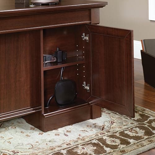 Sauder Palladia Office Desk with Drawers, Executive Desk with File Cabinet Storage, Cable Management, Keyboard Tray, in Select Cherry Finish thumbnail 7