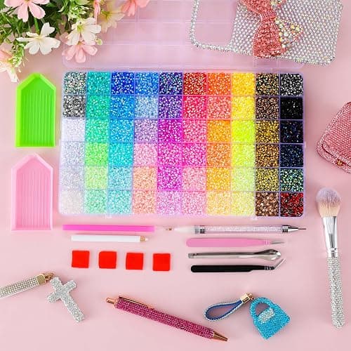 LERBOU 48000Pcs 60 Colors Resin Jelly Rhinestone Bedazzling Kit with DIY | 3mm Multicolor Flatback Gems for Nail Art Books Diamond Art Makeup and Handmade Crafts thumbnail 2