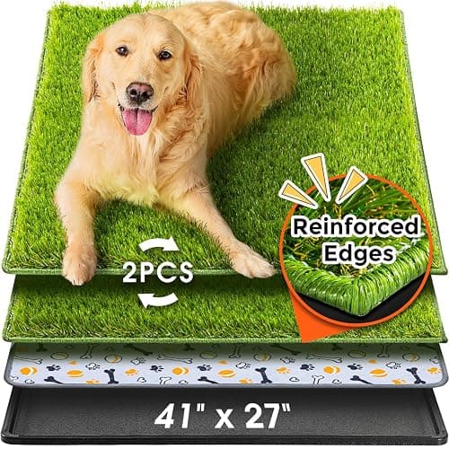 Hompet Dog Grass Pad with Tray Large, 41"x27", 2 Reusable Artificial Turf for Dogs Potty, Waterproof Non-Slip Washable Pee Pads, Quickly Absorbency Portable Dog Litter Box for Indoor/Outdoor Use - Image 1