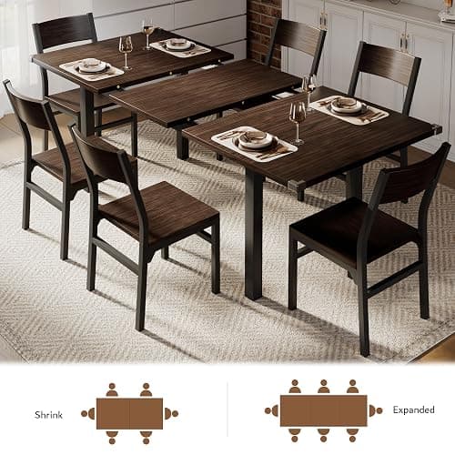 iPormis 7 Pieces Dining Table & Chairs Set for 4-6, 63" Extendable Kitchen Table and 6 Chairs, Dining Room Table with MDF Board & Metal Frame, Perfect for Small Space, Easy Clean, Espresso thumbnail 3