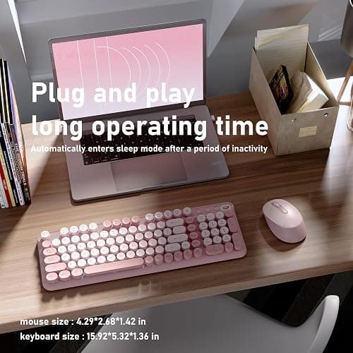 MPTOG Wireless Keyboard and Mouse Combo, Full-Size 2.4G Set with Number Pad, Long Battery Life, Plug Play for Office and Student Use (Pink) thumbnail 3