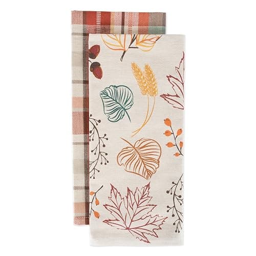 DII Fall Basics Kitchen Dishtowel Collection Printed & Plaid Fall Dish Towel Set, 18x28, Autumn Leaves, 2 Count thumbnail 4