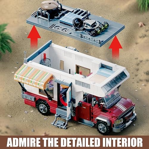 TYCOLE City Camper Van Building Set-Beach Camping Themed Construction Toy Kit with Mini Accessories&Lights, RV Car Model Compatible with Legos,Birthday Gift for Adults and Kids 6+(880 pcs) thumbnail 5
