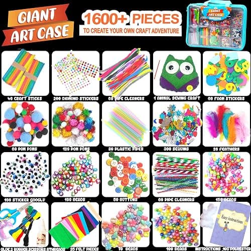 Arts and Crafts Supplies for Kid - 1600+Pcs Craft Kits for Kids - DIY School Craft Project for Kids Age 4 5 6 7 8-12 Christmas Gifts for Girls and Boys Crafts for Girls Ages 8-12 Arts Activities thumbnail 3