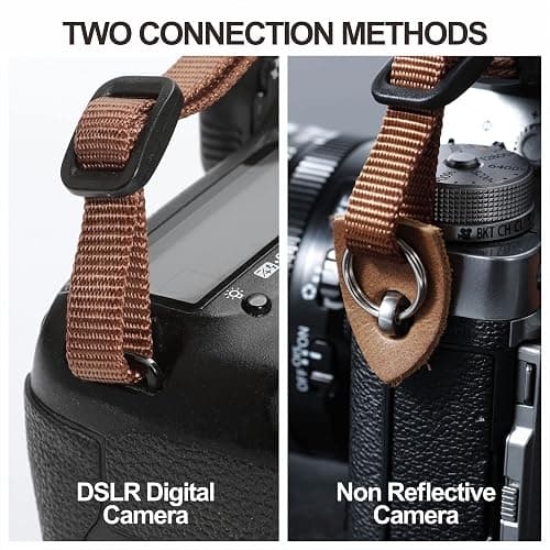 Padwa Lifestyle Dark Blue Green Camera Strap -Double Layer Crazy Horse Cowhide End,1.5" Wide Pure Cotton Woven Camera Straps,Adjustable Neck Shoulder Strap for All DSLR Cameras,Gift for Photographers thumbnail 3
