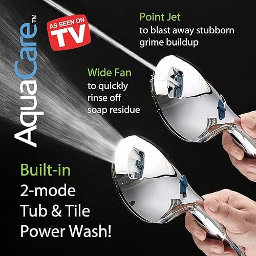 AquaCare High Pressure 8-mode Handheld Shower Head - Anti-clog Nozzles, Built-in Power Wash to Clean Tub, Tile & Pets, Extra Long 6 ft. Stainless Steel Hose, Wall & Overhead Brackets thumbnail 7