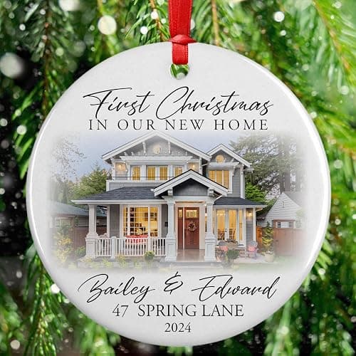 Custom New Home Ornament 2024 w/Your Home Photo, Address - 3" Our 1st Christmas in Our New Home Christmas Keepsake Ornament w/Optional Gift Box, Personalized Newlywed - With Photo - Image 1