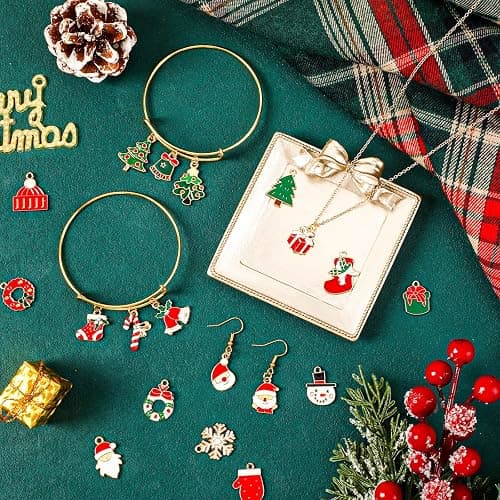 MARFOREVER 120 PCS Christmas Charms for Jewelry Making, Assorted Gold Enamel Snowman Elk Santa Xmas Tree Charm Pendants for DIY Bracelet Necklace Earrings Making Supplies Christmas Gifts thumbnail 5