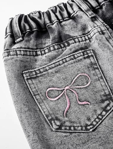 Fulihug Girls Wide Leg Jeans Baggy Bow Embroidery High Elastic Waist Denim Pants Cute Y2K Trendy Tween Streetwear 8-16Y thumbnail 6