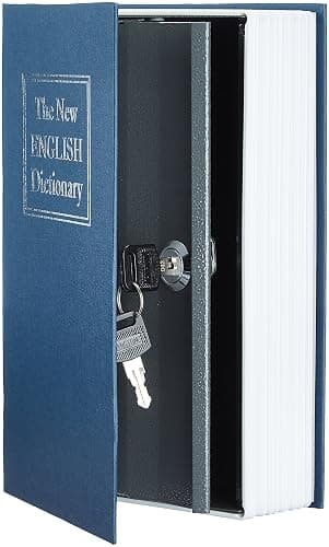 Amazon Basics Book Safe, Money Saving Box, Save for Money, Secret Hidden Metal Lock Box, Money Hiding, Key Lock, Large, Blue - Blue - Large - Key Lock thumbnail 3