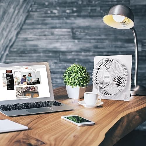 BLACK+DECKER 9-Inch Frameless Box Fan, Freestanding Desk Fan with 3-Speed Settings, Portable Fan for Home Office or Garage, BFB09W, White thumbnail 8
