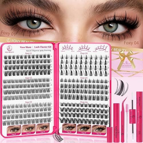 Vasa Muse Premium Lash Clusters Kit - 10-16mm Wispy Natural & Fairy Spiky WideSpan Individual Eyelash Clusters 0.05mm Ultra-thin Invisible band Eyelash Extension Kit with Bond Seal for Starter DIY - Image 1