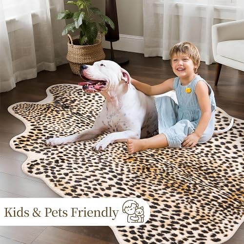 Leopard Rug Cheetah Print Carpet - Animal Printed Skin Area Rug Faux Fur Hide Room Decor for Bedroom Living Room 5.2x6.5ft thumbnail 5