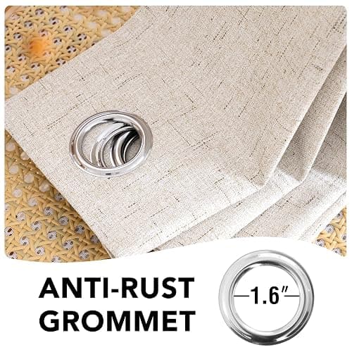 H.VERSAILTEX Linen Blackout Curtains 45 Inches Long 100% Blackout Thermal Insulated Textured Linen Look Curtain Draperies Anti-Rust Grommet, Energy Saving with White Liner, 2 Panels, Natural thumbnail 6