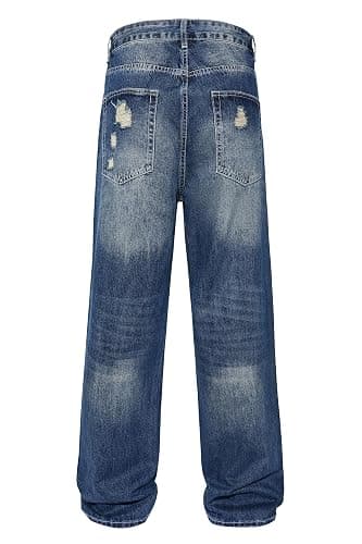 MZNBURAM Men's Non-Stretch Loose Fit Wide-Leg Baggy Jeans Pants thumbnail 6
