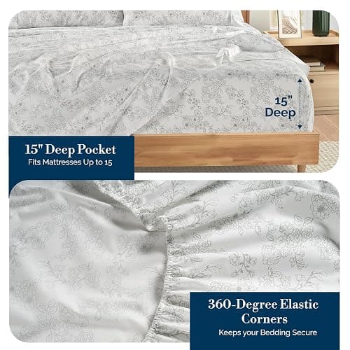 Casa Platino 100% Cotton Twin XL Sheet Set – 4 Piece Twin XL Sheet Set Twin XL with Crisp Cool & Soft Feel, with 15 Inch Deep Pocket Fitted Sheet, Breathable & Cozy for a Good Nights Sleep – Ashpetal thumbnail 3