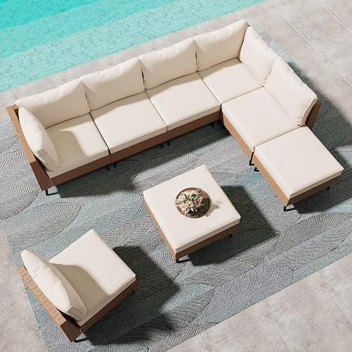 LAUSAINT HOME Outdoor Patio Furniture, 8 Piece Outdoor Sectional Sofa PE Rattan Wicker Patio Conversation Sets,All Weather Patio Furniture Set with Thick Cushions for Garden, Poolside, Backyard(Beige) thumbnail 8