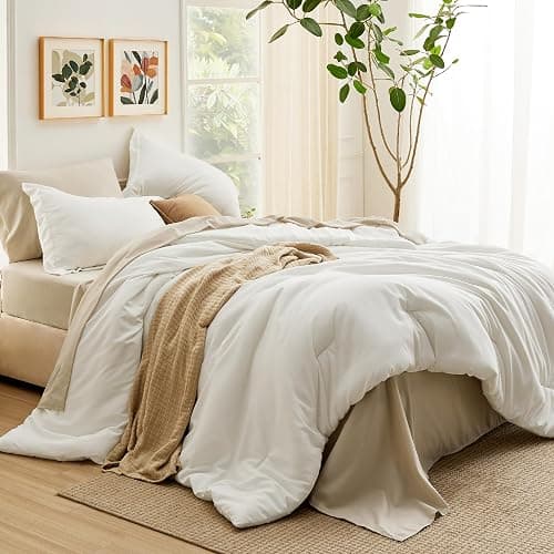 Bedsure White Twin XL Comforter Set - Extra Long 5 Pieces Twin XL Bedding Set for All Seasons, Boho Contrasting Design Bed in a Bag with Comforter, Sheets, Pillowcase & Sham thumbnail 5