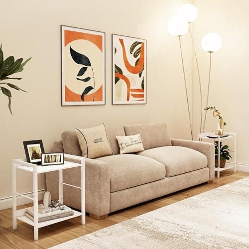Side Table, Small End Table 17 inch, Narrow Nightstand Bedside Table for Bedroom, Sofa Entryway Table for Livingroom, Black Outdoor Coffee Table, White thumbnail 6