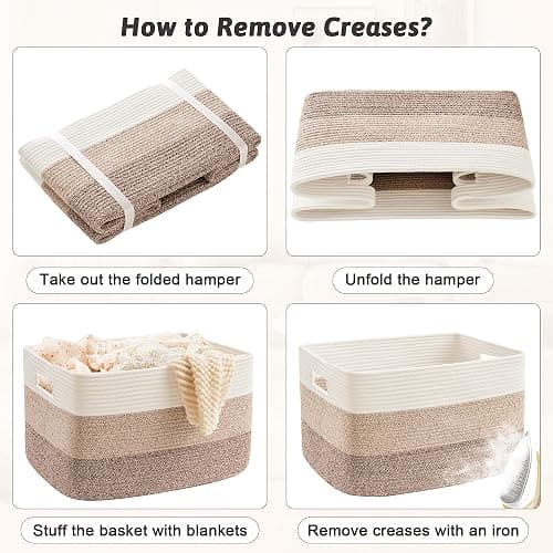 Artfeel Blanket Basket,Rectangle Woven Baskets for Storage,65L Laundry Basket for Decorative Nursery Blanket,Toys,Dirty Clothes and Magazine in Shelves,Baby Room,and Living Room thumbnail 7